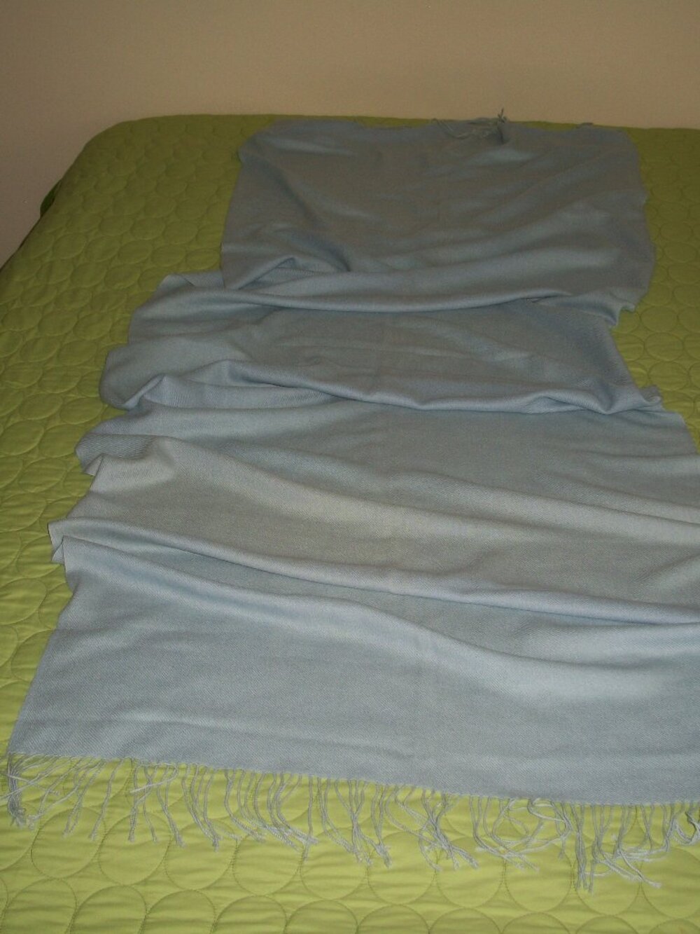 Nordstrom 100% Cashmere Light Blue/Grey Lightweight Fringed Scarf/Wrap/Shawl